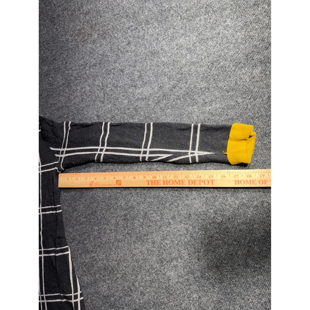 Belldini Grey White Windowpane Plaid Open Front Cardigan Yellow Trim Medium - Picture 8 of 9